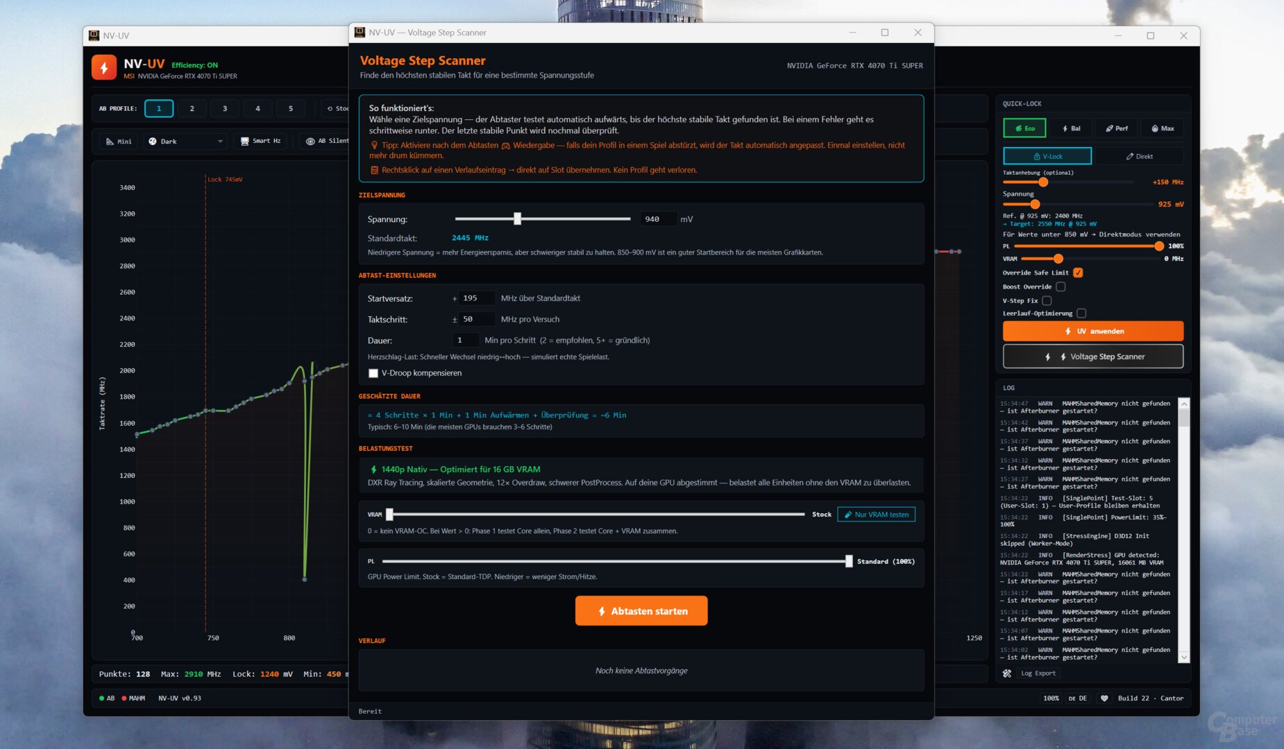 Mit der Scan-Funktion in NV-UV lassen sich UV-Grenzwerte voll-automatisch auslosten