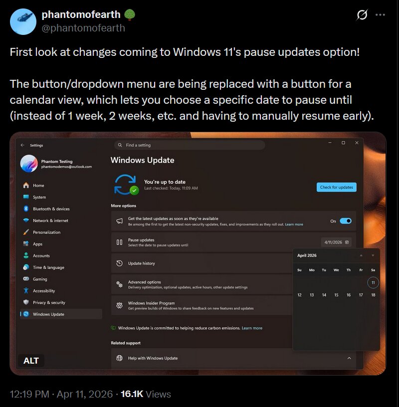 Vorschau für Update-Planer. Selbst in den Insider-Versionen ist diese Funktion noch nicht offiziell verfügbar.