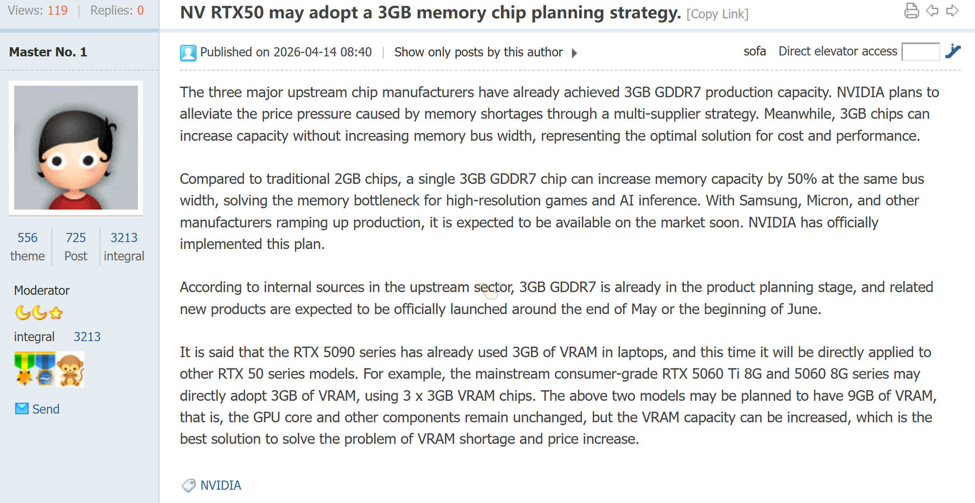 Auf diesem Beitrag im Forum von Board Channels basiert das Gerücht