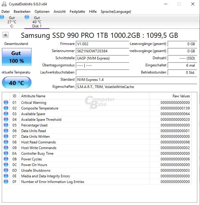 CrystalDiskInfo meldet eine 990 Pro mit seltsamer Kapazitätsangabe und verkehrter Firmware