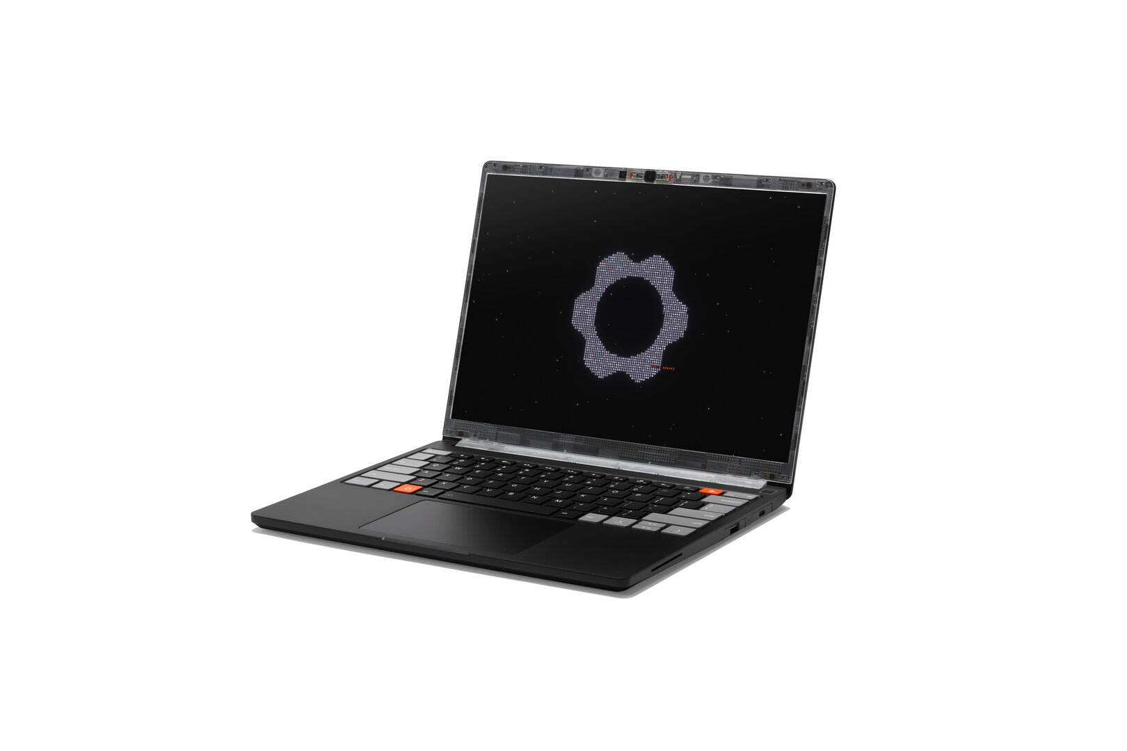 Der neue Framework Laptop 13 Pro im Alu-Chassis mit durchsichtigem Display-Rahmen (klar oder orange)