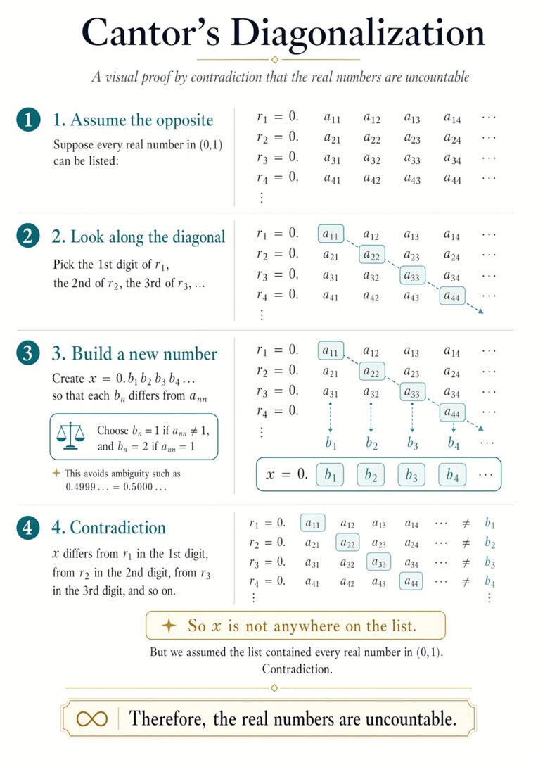 „cantor's diagonalization proof, infographic“