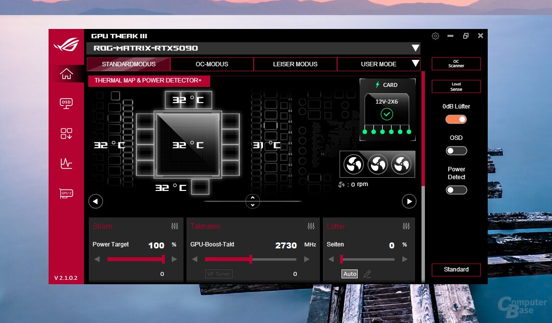 Eigentlich kann Asus GPU Tweak III auch die Stromstärken am GC-HPWR melden, auf dem Mainboard von Sapphire bietet das Tool die Option allerdings nicht an