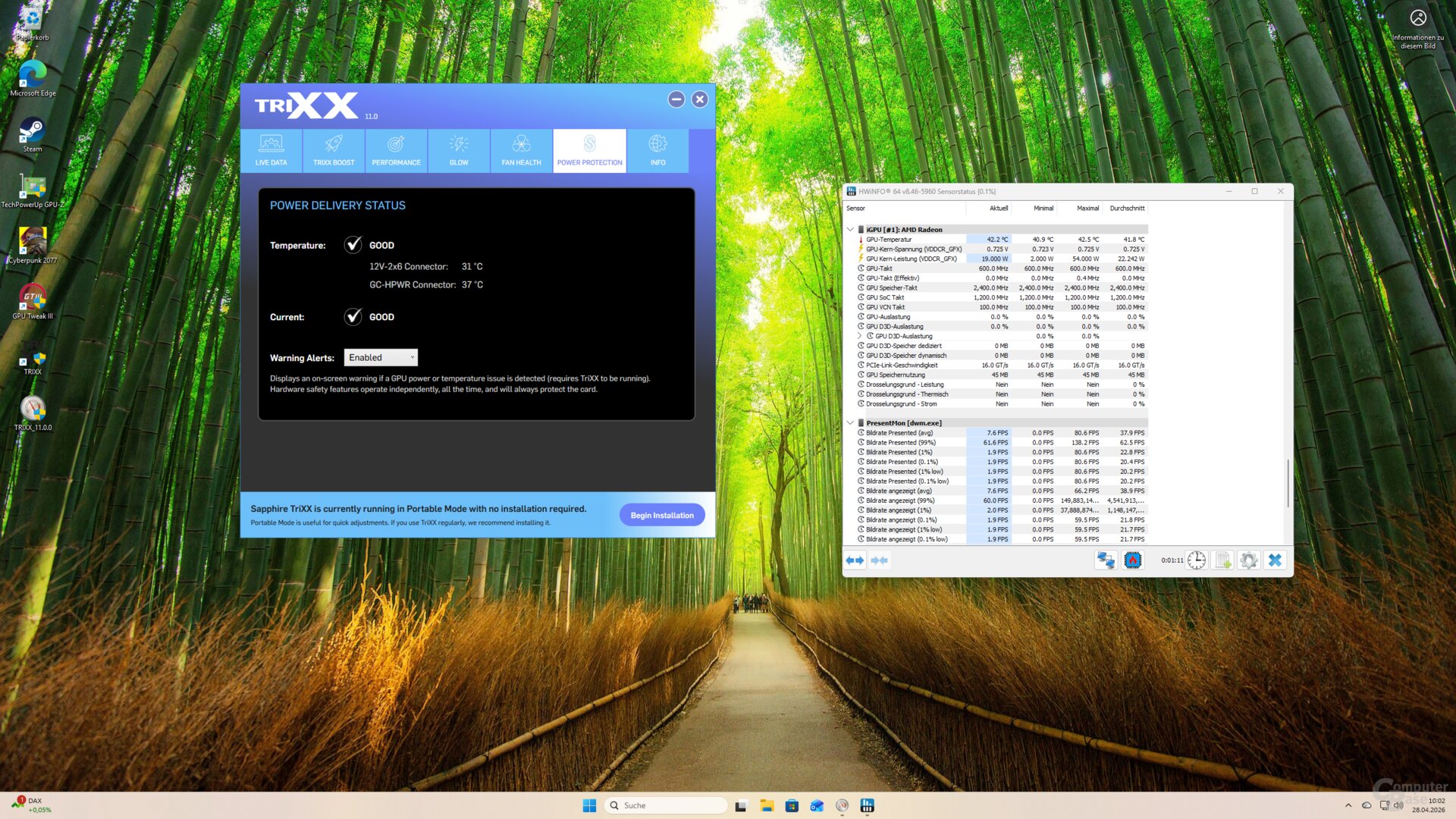 Die Sapphire Radeon RX 9070 XT Nitro+ PhantomLink besitzt zwei Temperatursensoren für 12V-2x6 und GC-HPWR. Sapphire  TriXX kann sie auslesen, HWiNFO bis dato nicht