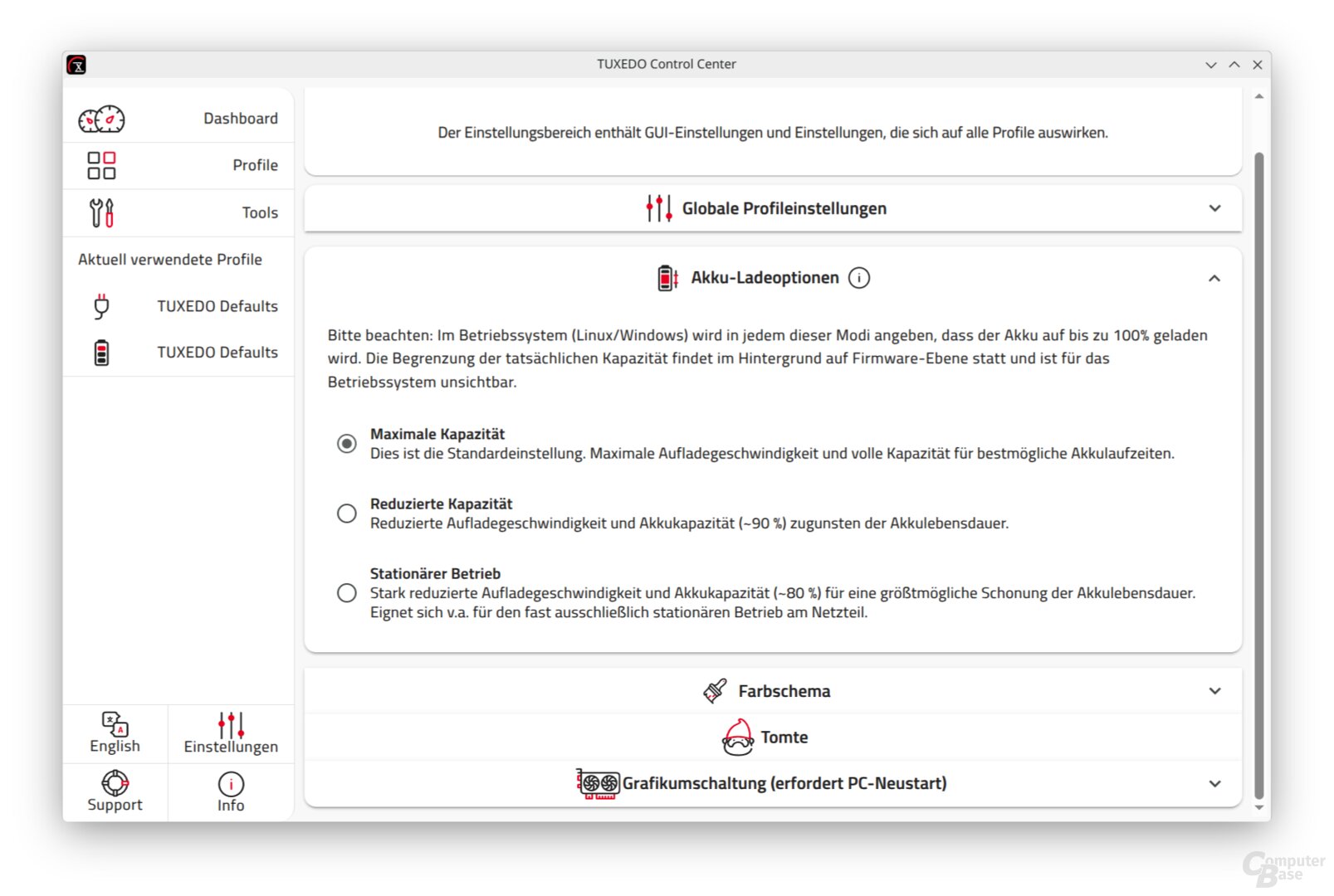 Zum Schutz des Akkus lassen sich Akku-Ladeoptionen anpassen.