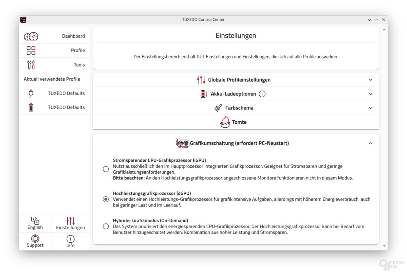 Auch der Wechsel zwischen dedizierter und integrierter Grafik ist leicht möglich.