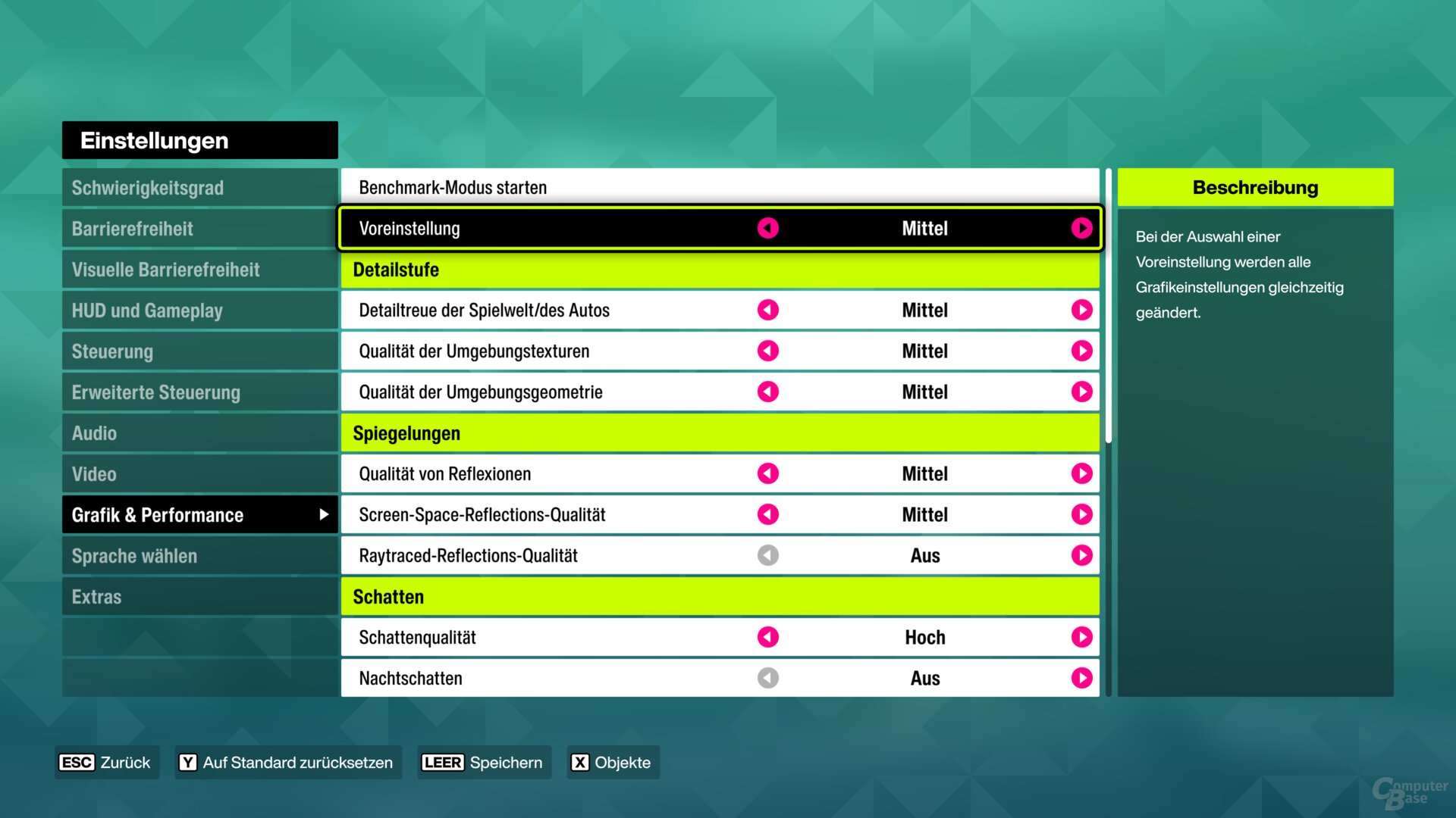 Presets: „Mittel“ in Full HD, „Extreme“ in WQHD und „+RT extrem“ in UWQHD und UHD