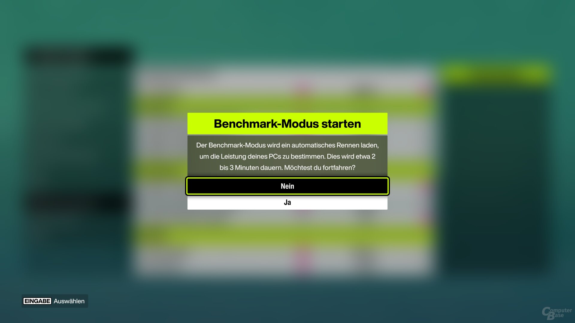 Der integrierte Benchmark findet sich in den Optionen unter „Grafik & Performance“, gesucht wird das Gesamtergebnis in FPS (rosa)