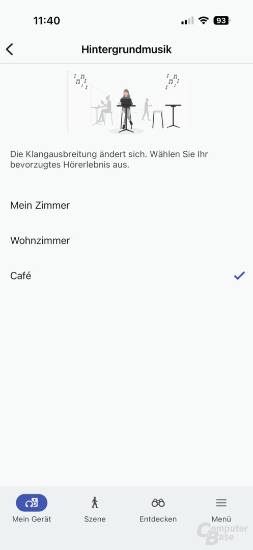 Der Hörmodus Hintergrundmusik lässt sich weiter anpassen