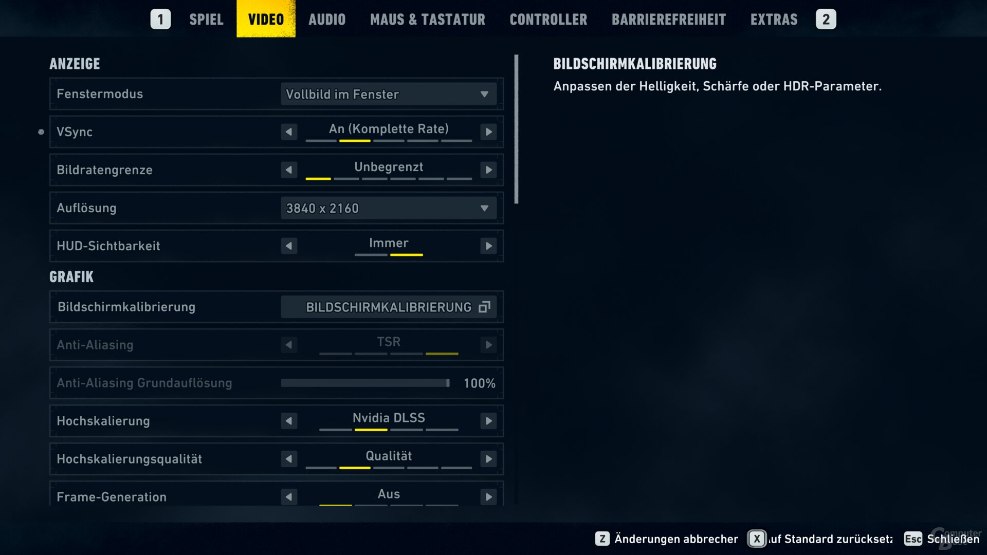 Das Grafikmenü der PC-Version