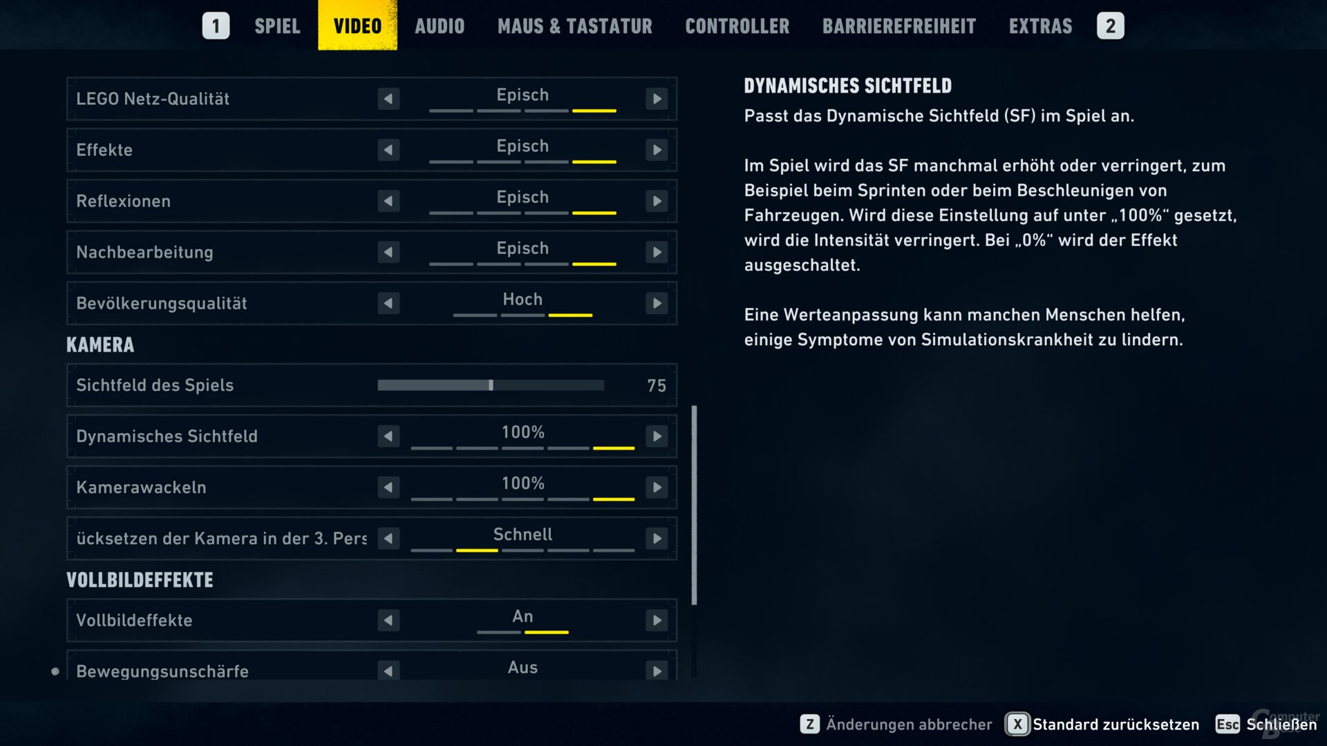 Das Grafikmenü der PC-Version