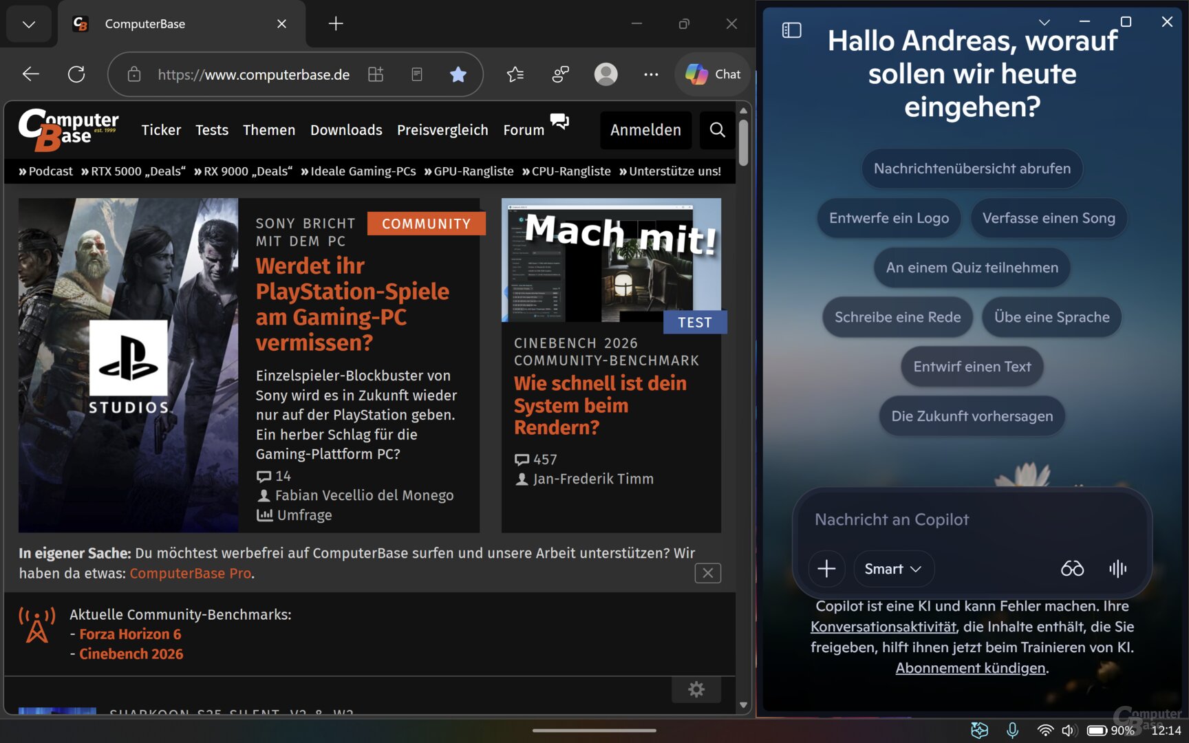 Copilot-App als Sidebar in Windows 11 angedockt