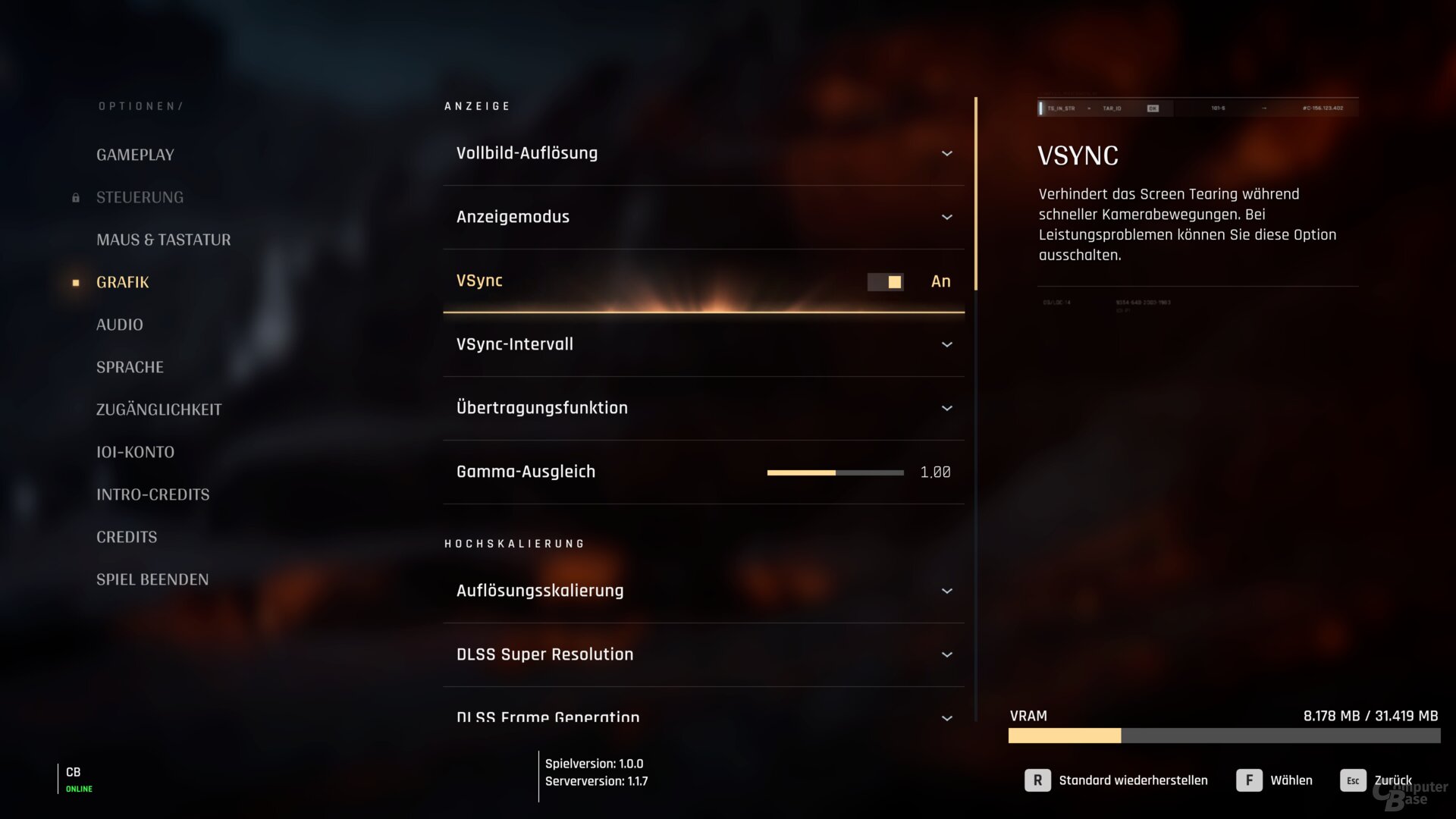 Das Grafikmenü der PC-Version