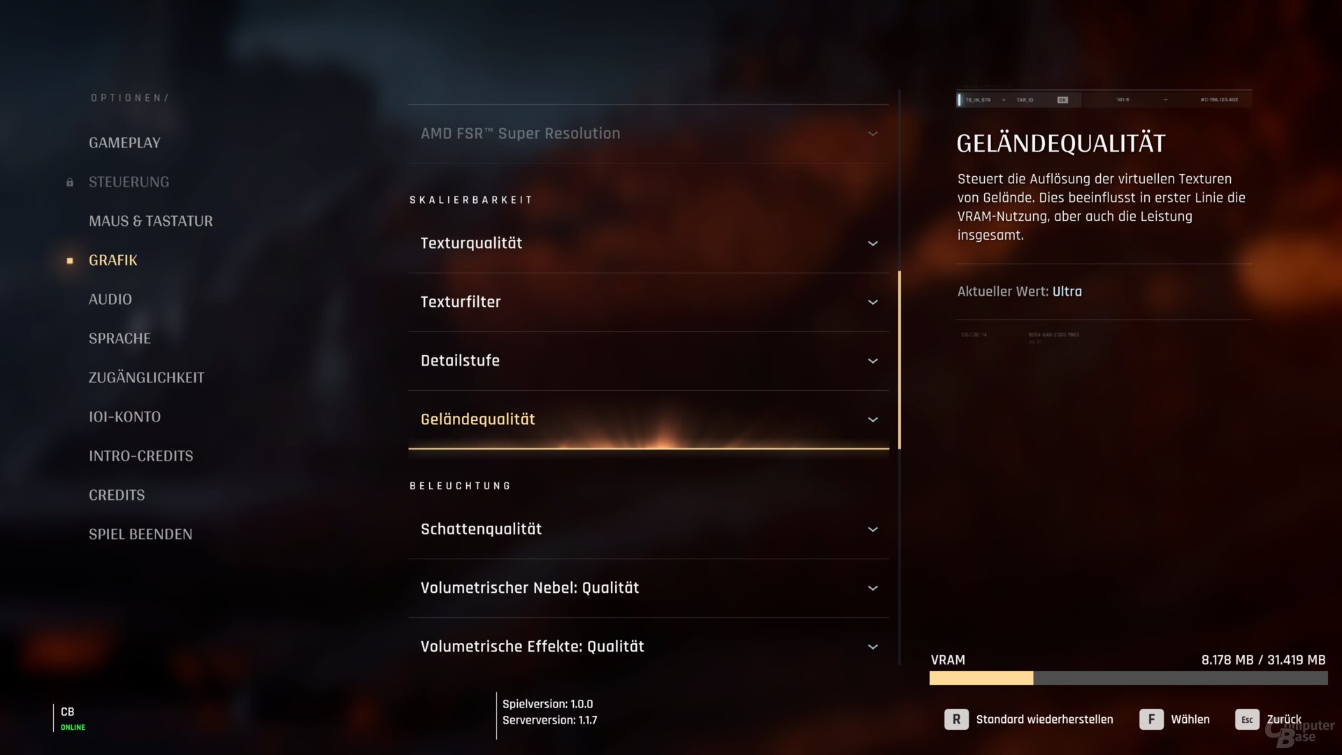 Das Grafikmenü der PC-Version