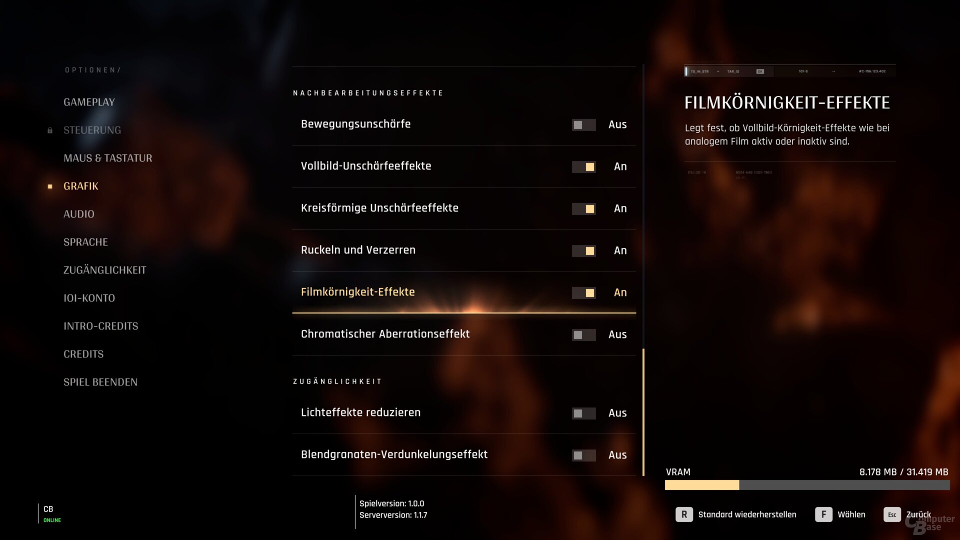 Das Grafikmenü der PC-Version