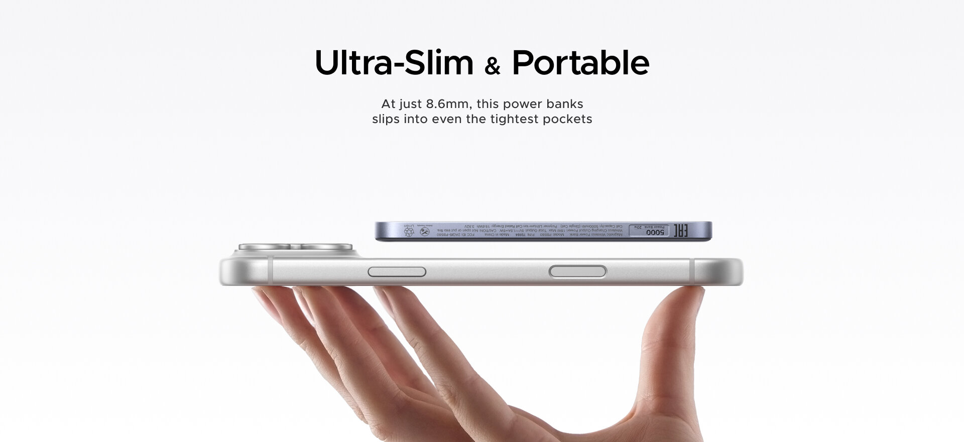 Die UGREEN MagFlow Air Magnetic Power Bank 5.000 mAh ist weniger als 9 mm dick