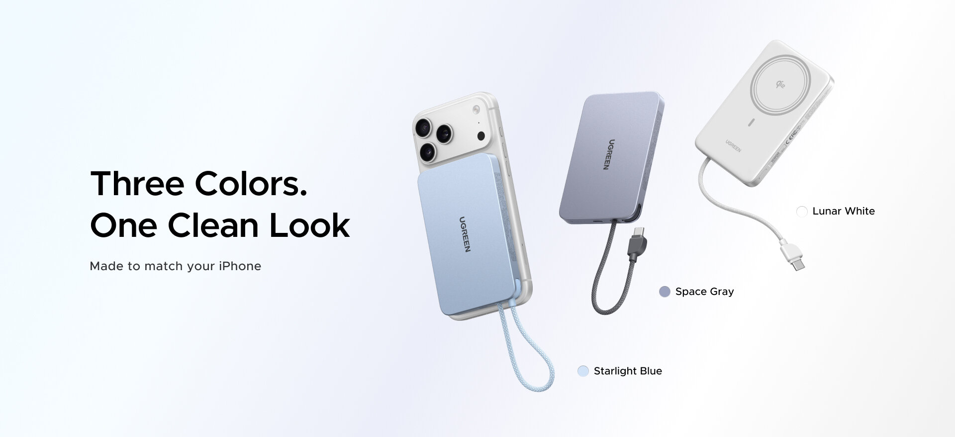 Die UGREEN MagFlow Air Magnetic Power Bank 10.000 mAh ist in drei Farben verfügbar.