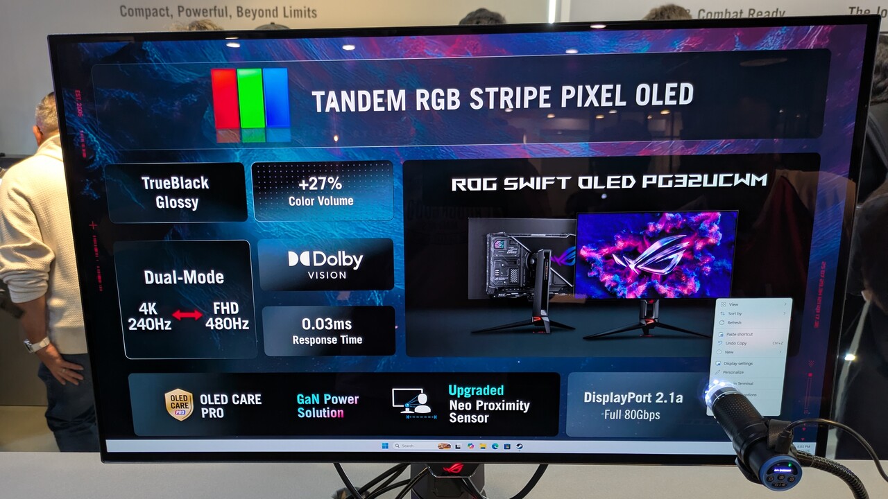 OLED-Monitore von Asus ROG: RGB-Stripe, neue GaN-Technik und der erste OLED für eSports