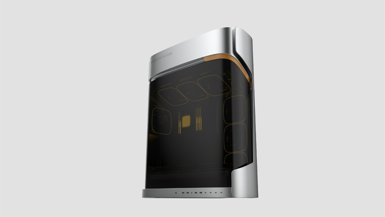 Geometric Future Model 9: Riesiger Aluminium-Tower in geschwungener Form