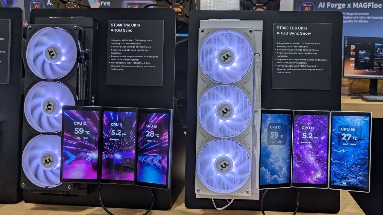3+ Bildschirme bei Thermaltake: AiO-Kühler ST Trio eskaliert im Display-Rennen