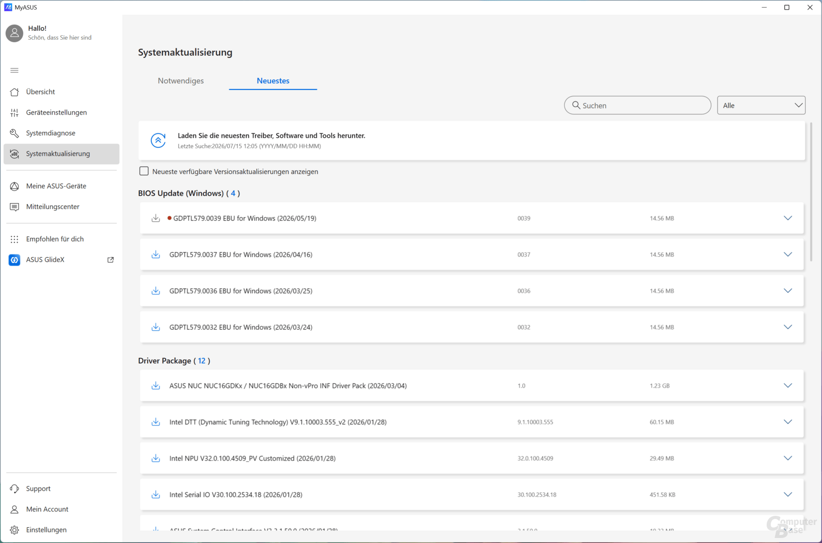 MyAsus-App und mögliche Aktualisierungen