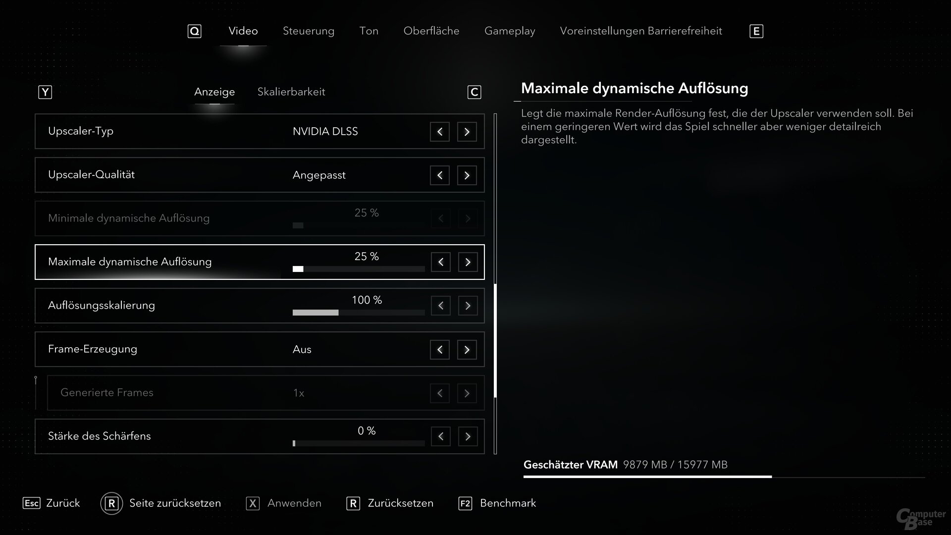 Korrekte Einstellung für Performance-Upsampling