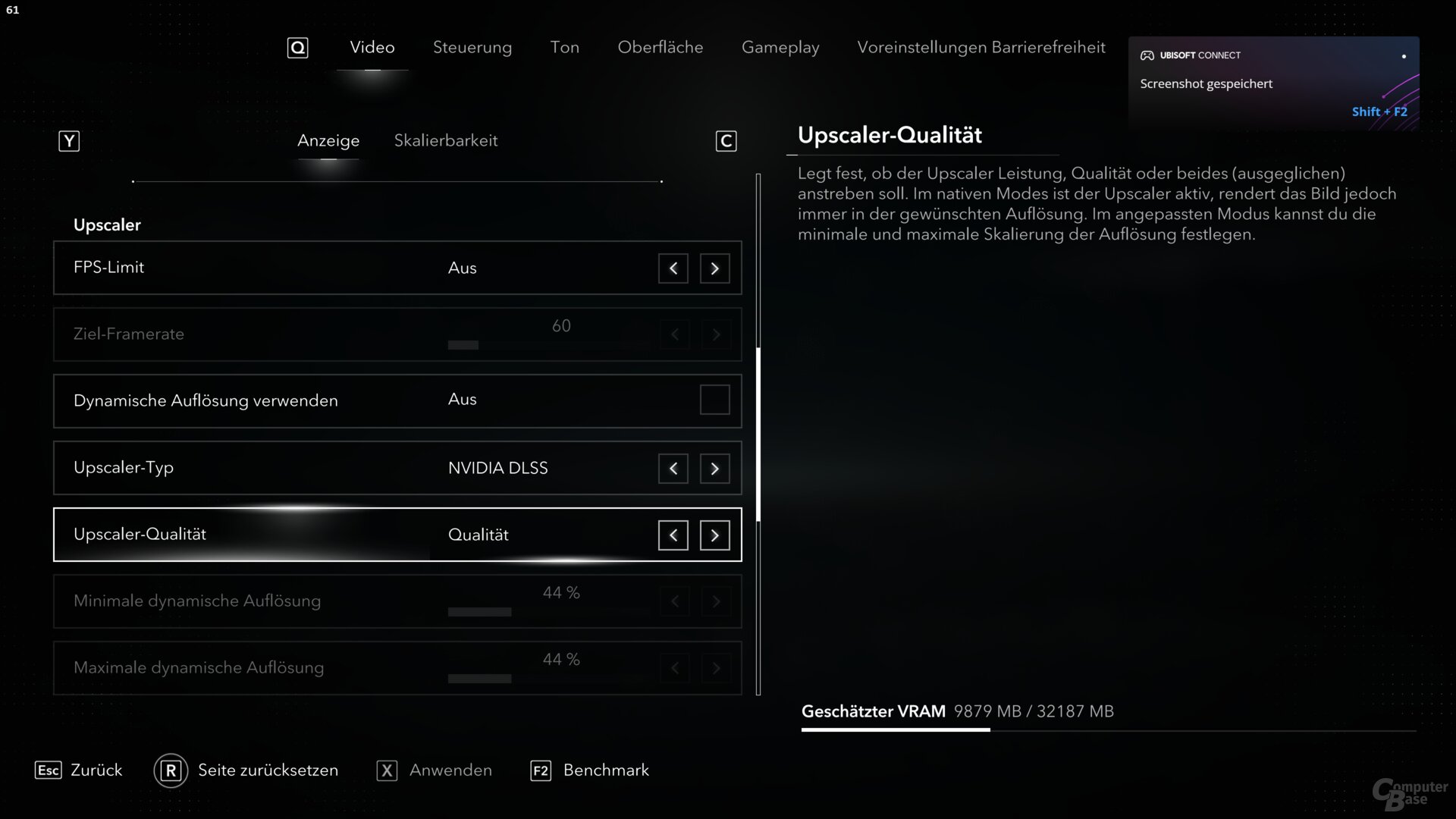 Das Grafikmenü der PC-Version
