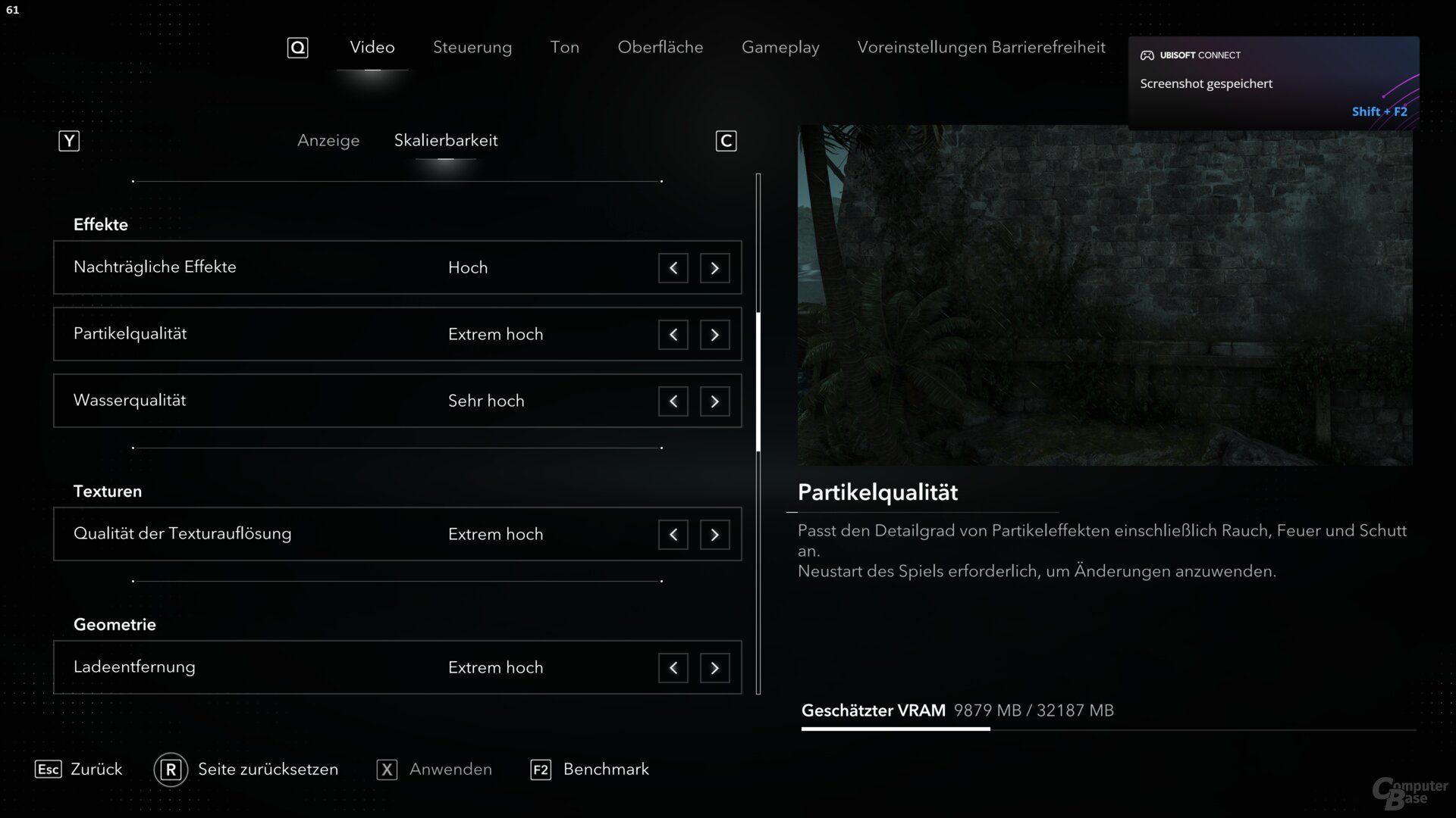 Das Grafikmenü der PC-Version