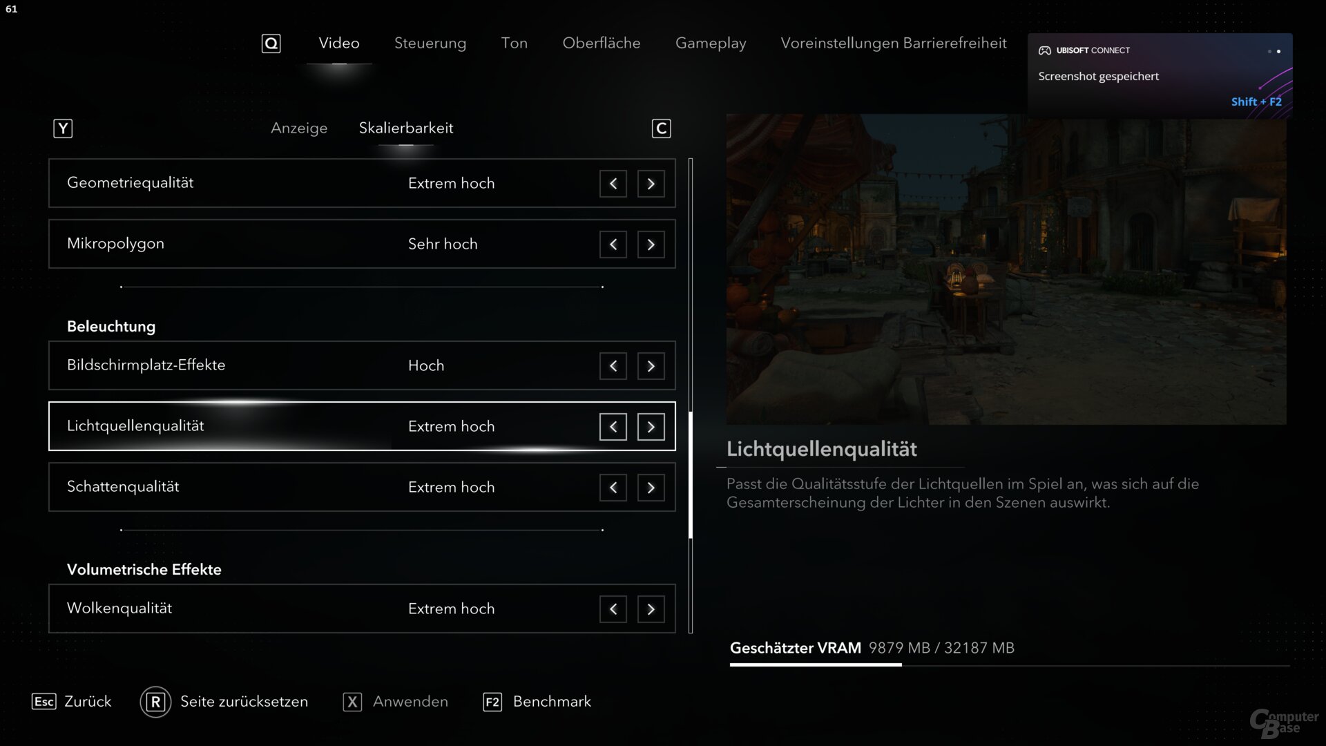 Das Grafikmenü der PC-Version
