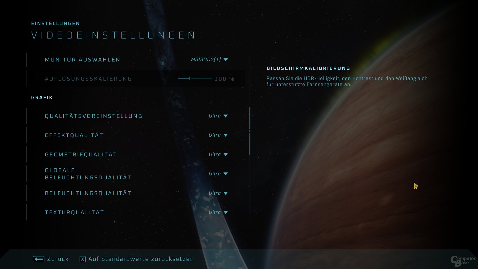 Das Grafikmenü der PC-Version