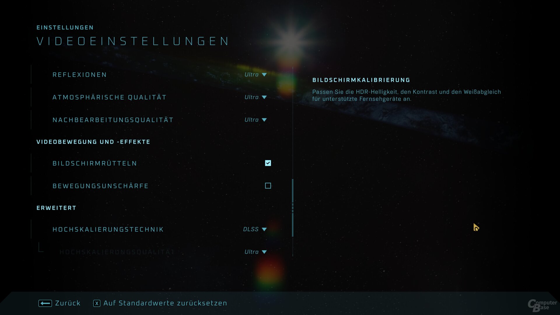 Das Grafikmenü der PC-Version