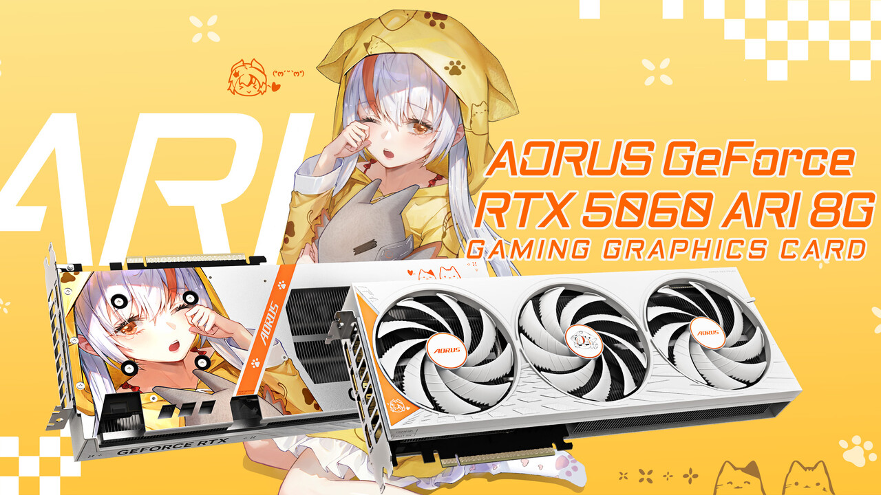 Anime-Design und Weiß: Gigabyte Aorus RTX 5060 ARI mit 8GB vorgestellt