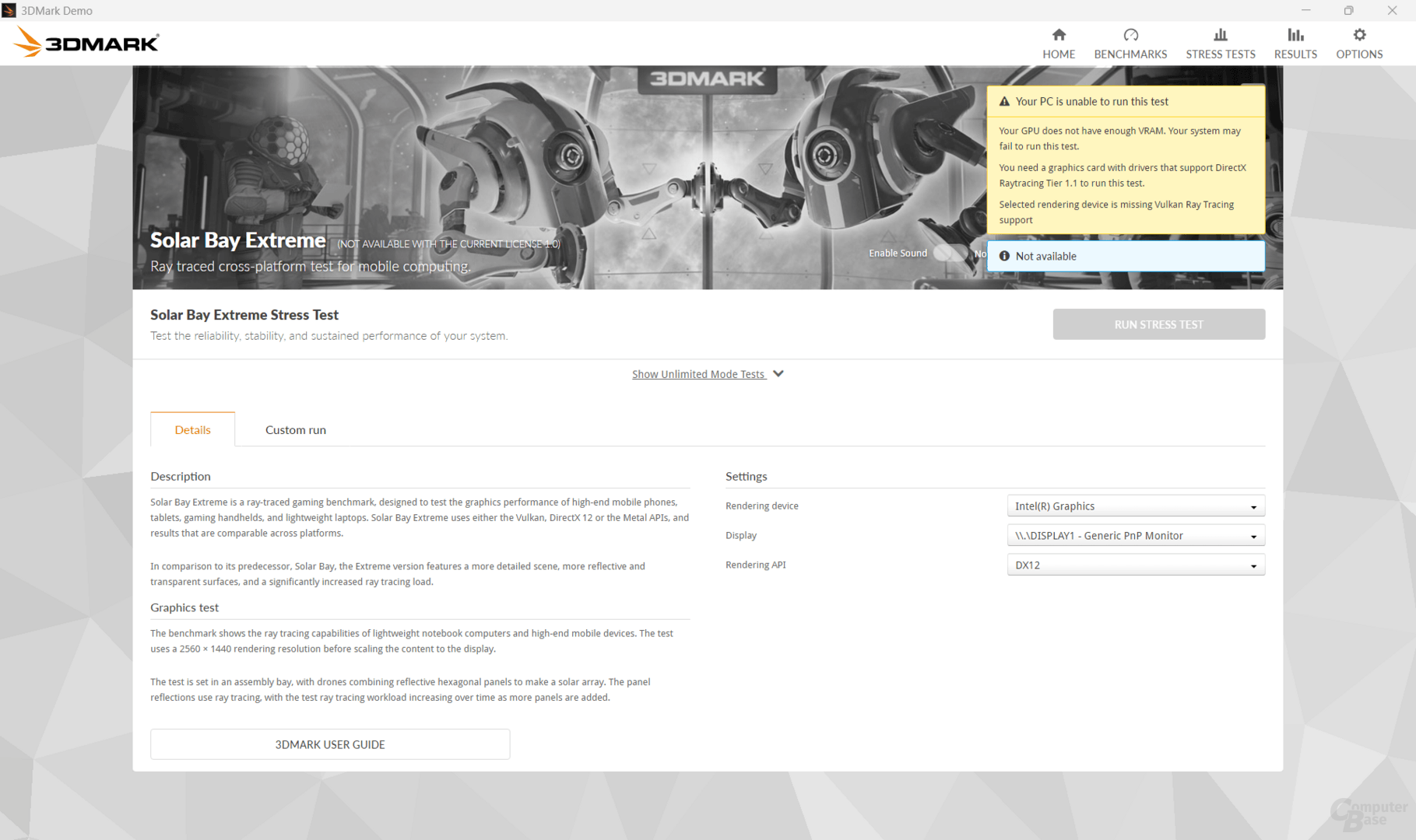 3DMark warnt vor fehlenden Features