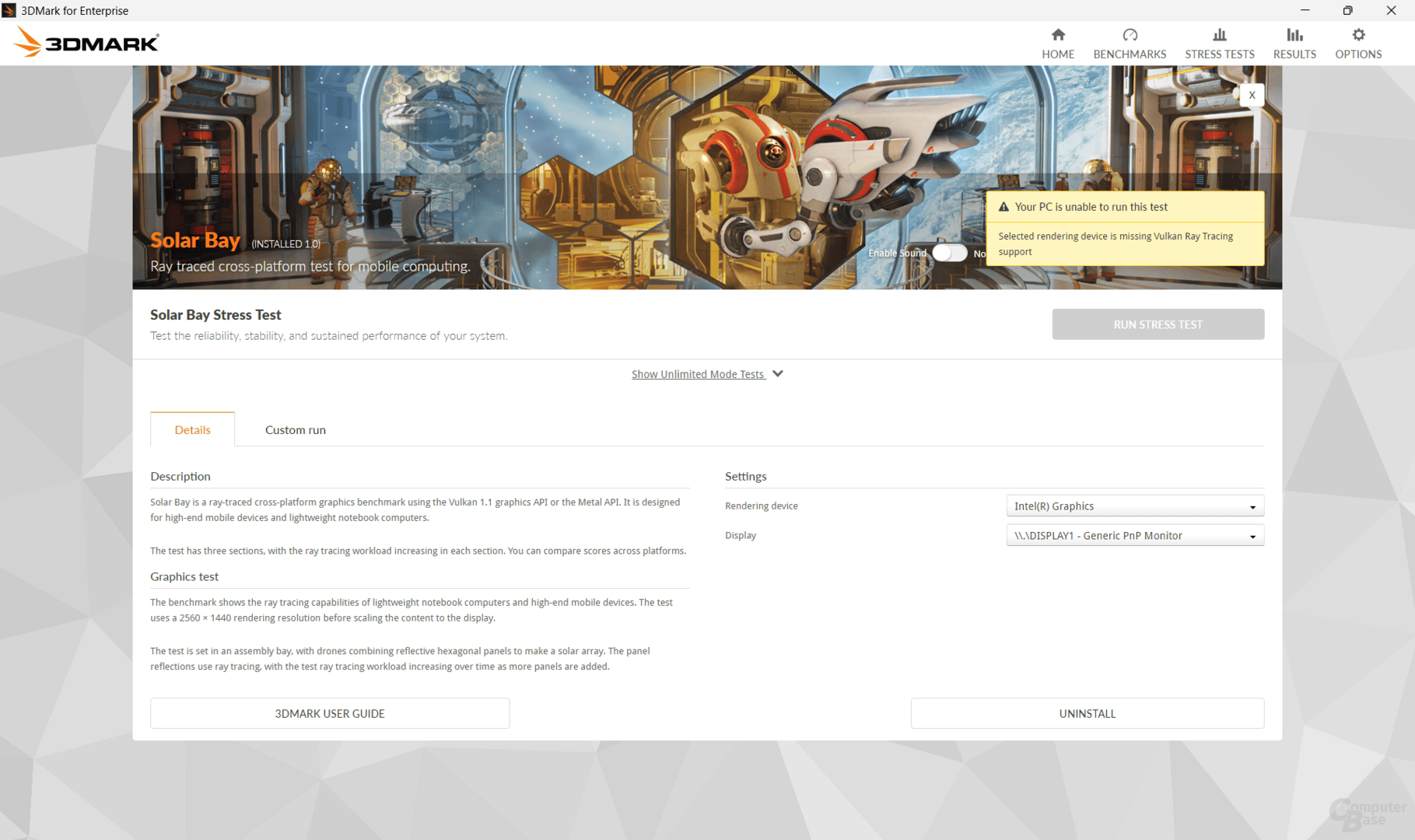 3DMark warnt vor fehlenden Features