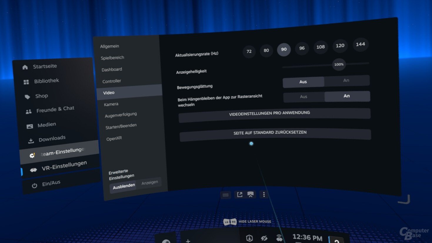 Das SteamOS-Overlay wird default mit 90 Hertz dargestellt, 72 bis 144 Hertz sind einstellbar