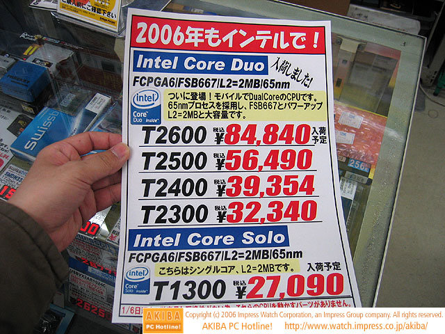 Intel Core Duo – Endkundenpreise in Yen
