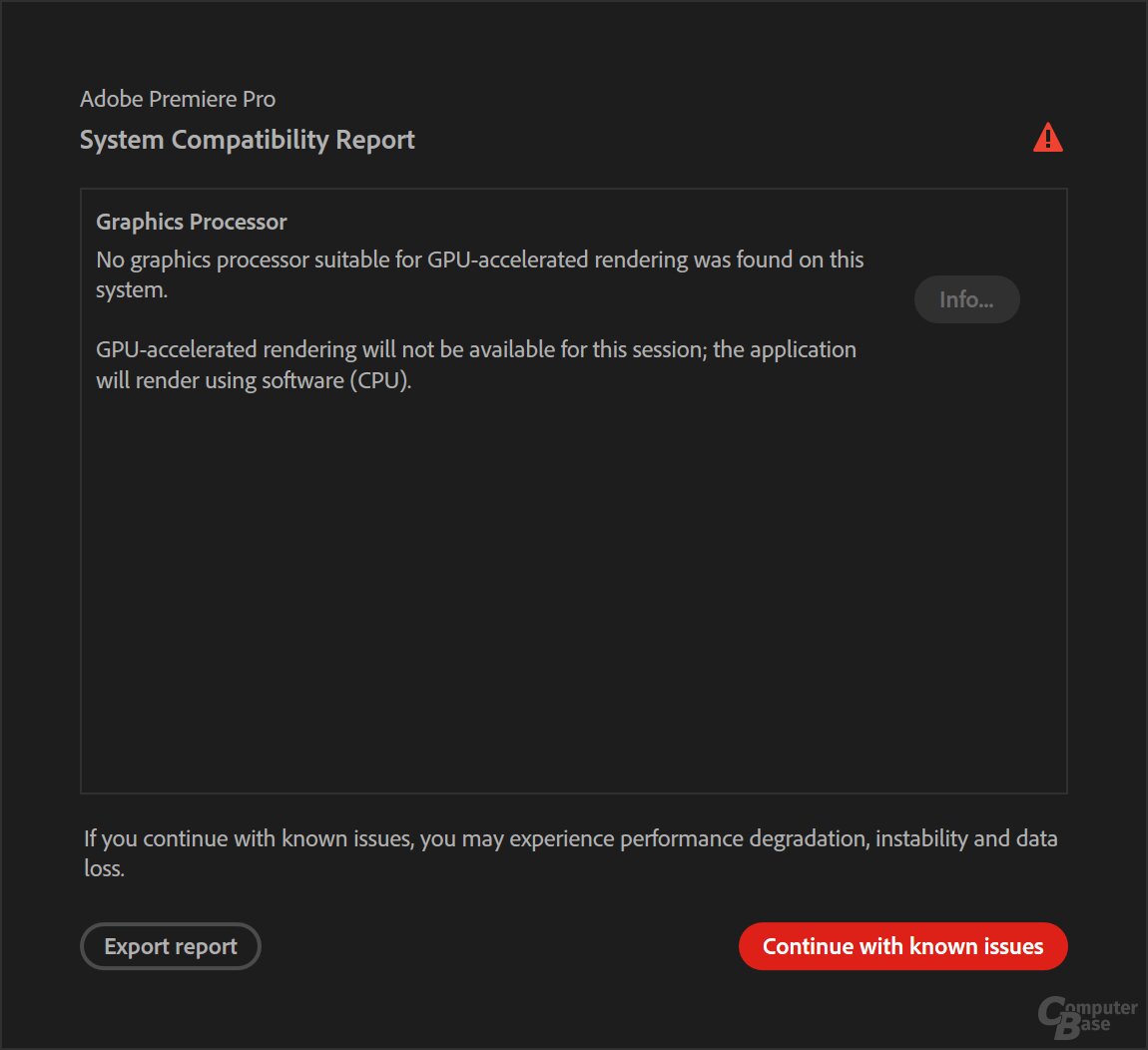 Adobe Premiere Pro als Beta erkennt RTX Spark schon, die öffentlichen Version hingegen noch nicht
