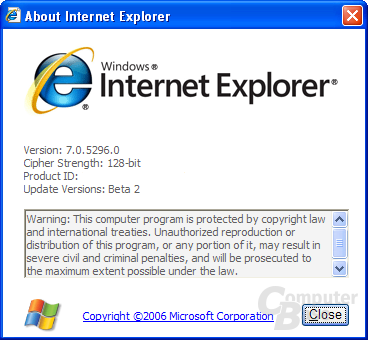 Internet Explorer 7 Beta 2 Preview - Versionsanzeige