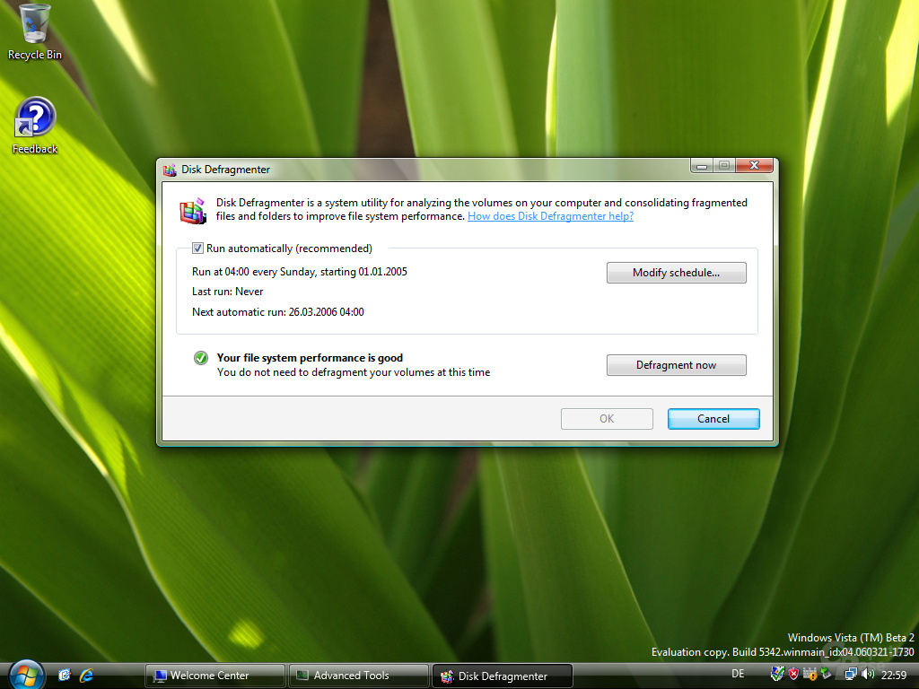Windows Vista Defragmentierung Build 5342