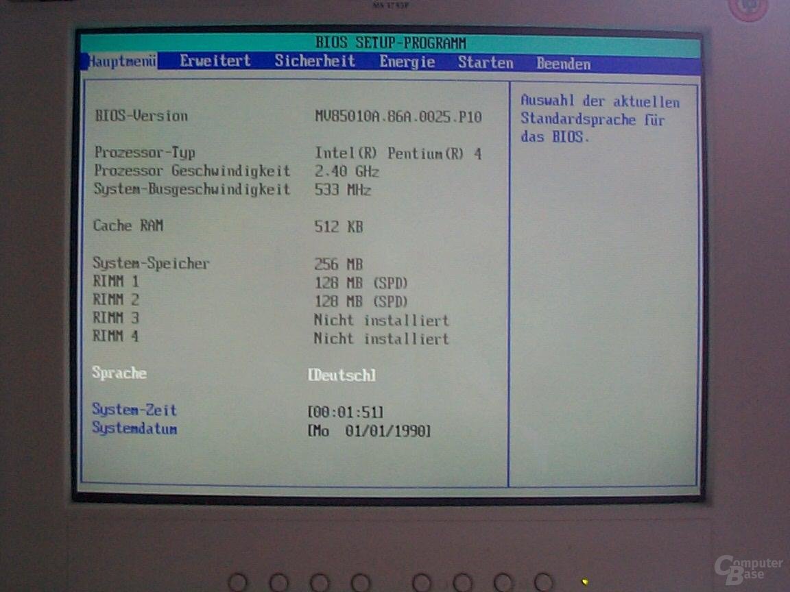 Bios zeigt den neuen FSB533 MHz Pentium 4