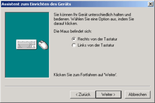 Cordless Presenter Software - Position des Geräts