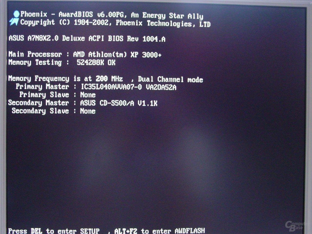 Athlon XP 3000+ mit FSB400 (2100 MHz) wird vom BIOS bereits korrekt erkannt