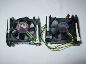v.l.n.r: Pentium 4 Boxed Kühler bis einschl. 2,8 GHz - Pentium 4 Boxed Kühler ab 3,0 GHz (Modell A)