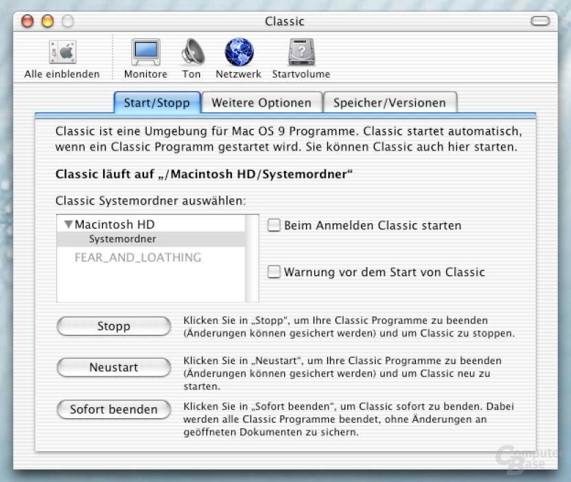 Systemeinstellungen - Mac OS 9 Emulation