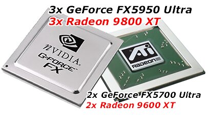 GeForce FX 5950 und FX 5700 vs. Radeon 9800 XT und 9600 XT