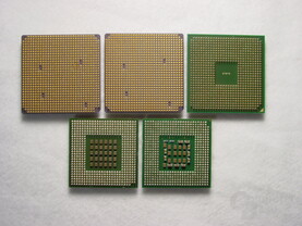 v.l.n.r.: Athlon 64 FX-53, Athlon 64 FX-51, Athlon 64 3400+, Pentium 4 Extreme Edition 3,4 GHz, Pentium 4 3,2E GHz