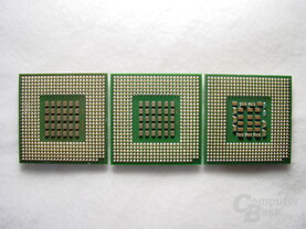 v.l.n.r.: Pentium 4 Extreme Edition 3,4 GHz, Pentium 4 3,4 GHz "Northwood", Pentium 4 3,2 GHz "Prescott"