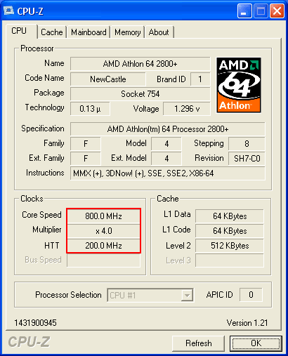 Athlon 64 2800+ mit Cool'n'Quiet (aktiv)