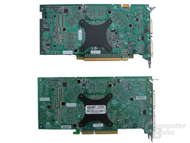 Rückseiten - GeForce 6800 Ultra (AGP) unten - oben GeForce 6800 GT (PEG)