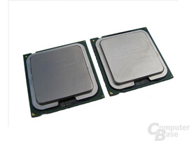 Sockel 775 CPUs - Links Pentium 4, Rechts Pentium 4 Extreme von oben